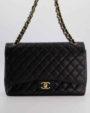 Chanel Black Maxi Classic Double Flap Bag in Caviar Leather with Gold Hardware
