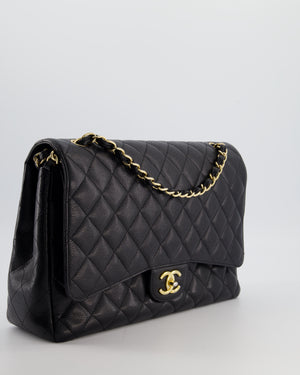 Chanel Black Maxi Classic Double Flap Bag in Caviar Leather with Gold Hardware