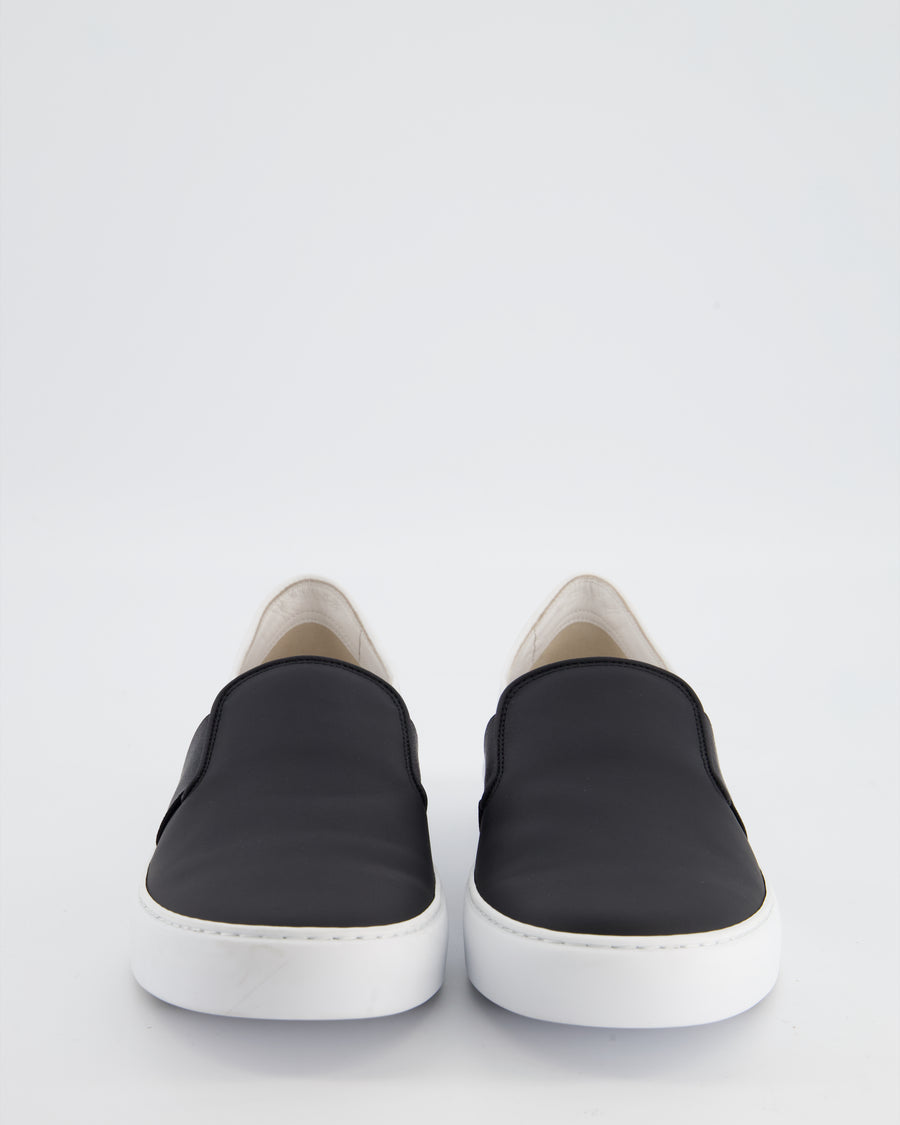 Chanel Black & White Calfskin Leather Slip-On Trainers EU 40