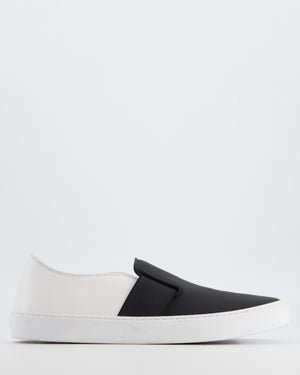Chanel Black & White Calfskin Leather Slip-On Trainers EU 40