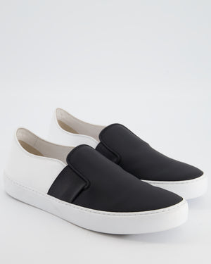 Chanel Black & White Calfskin Leather Slip-On Trainers EU 40
