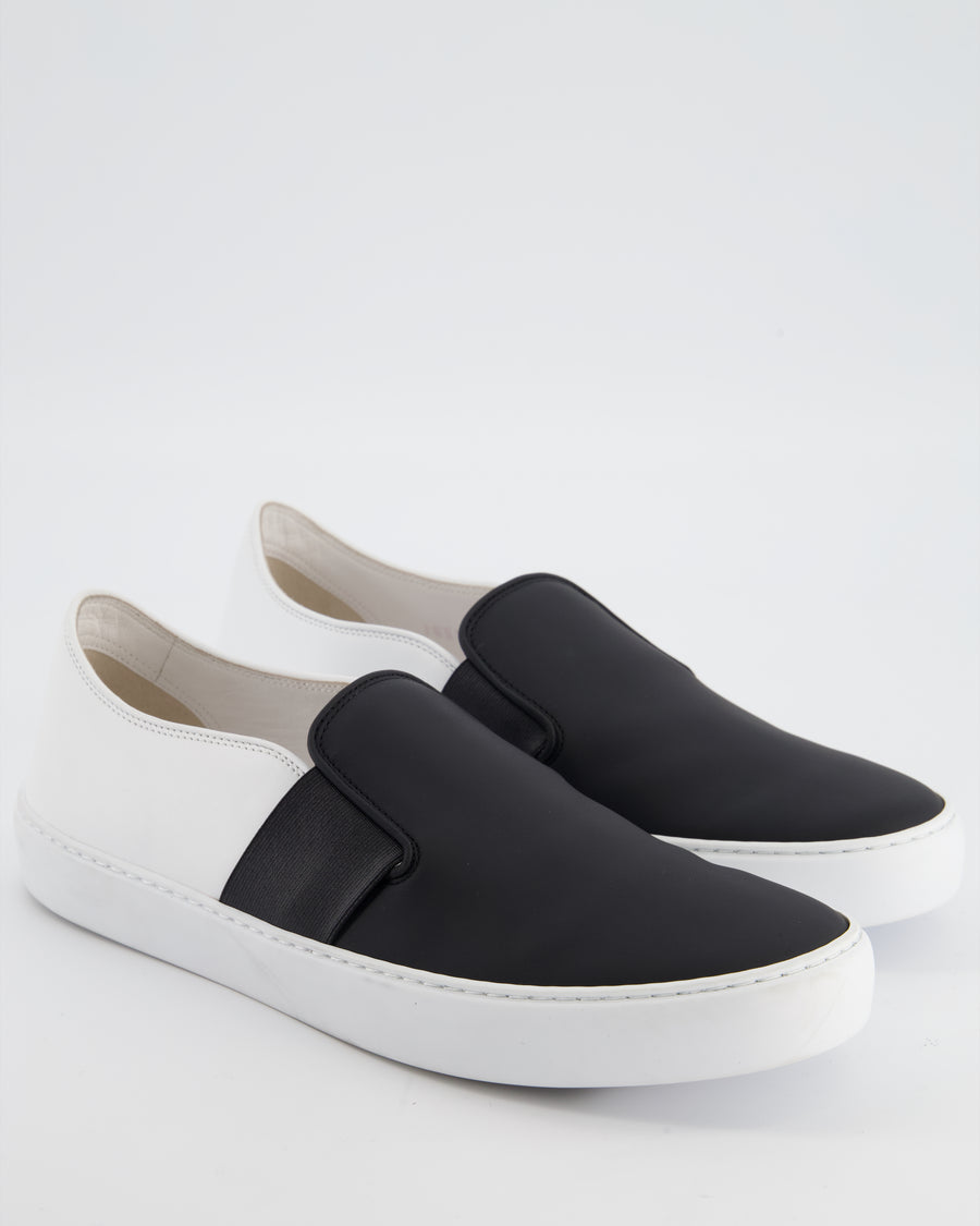 Chanel Black & White Calfskin Leather Slip-On Trainers EU 40
