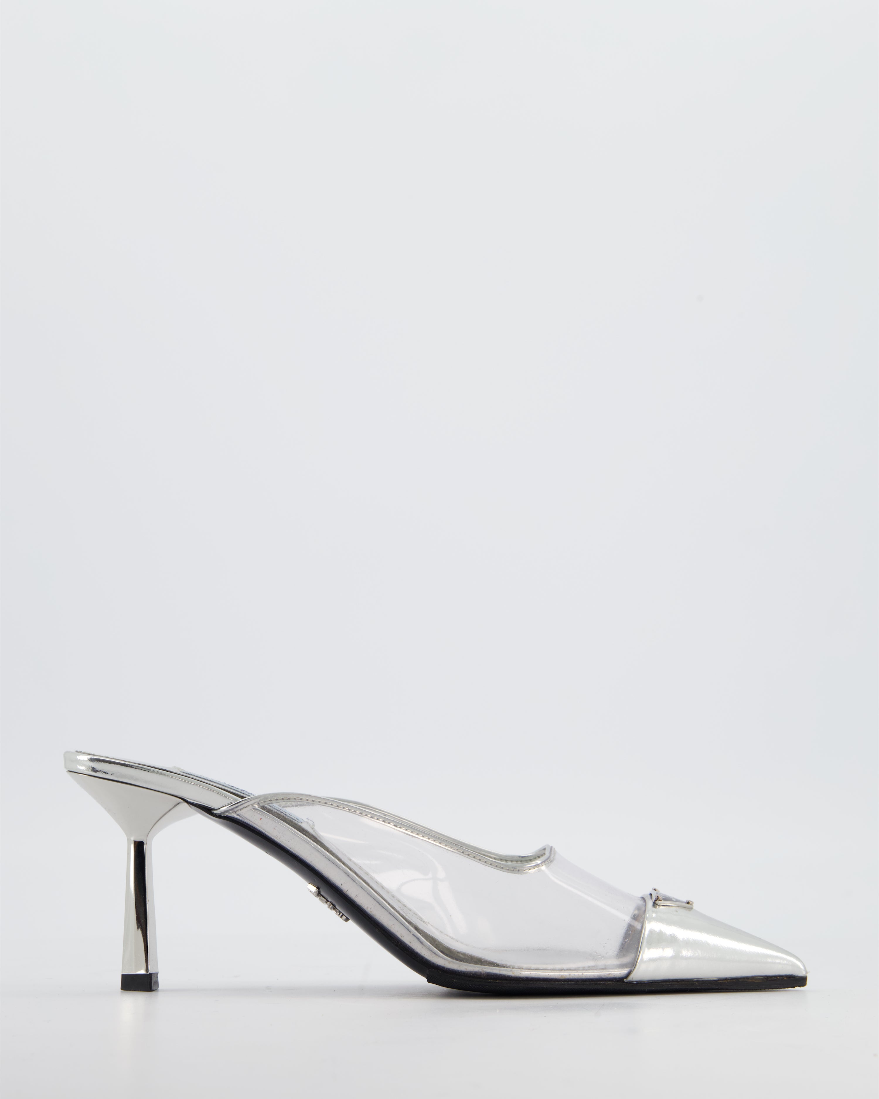 Prada Silver Modellerie Clear PVC Pointed Toe Heeled Mules with