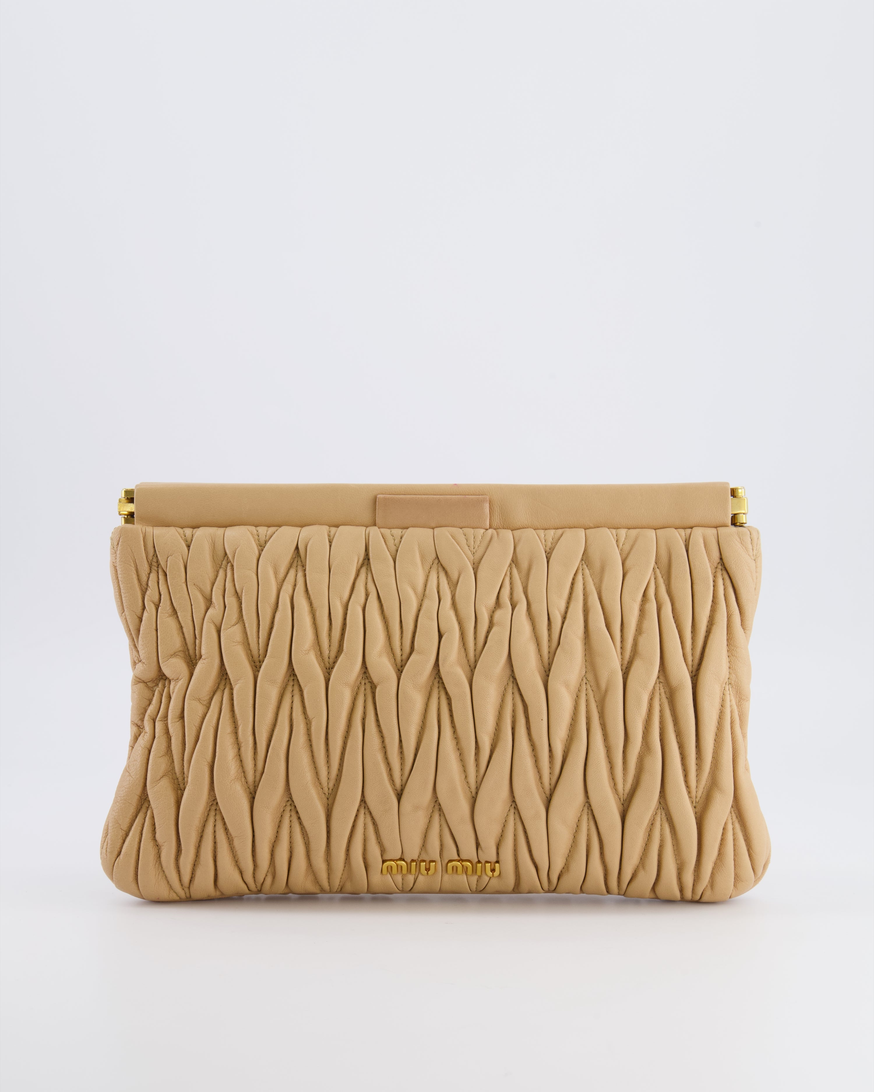 Miu Miu Beige Matelasse Leather Pouch Bag with Gold Hardware RRP