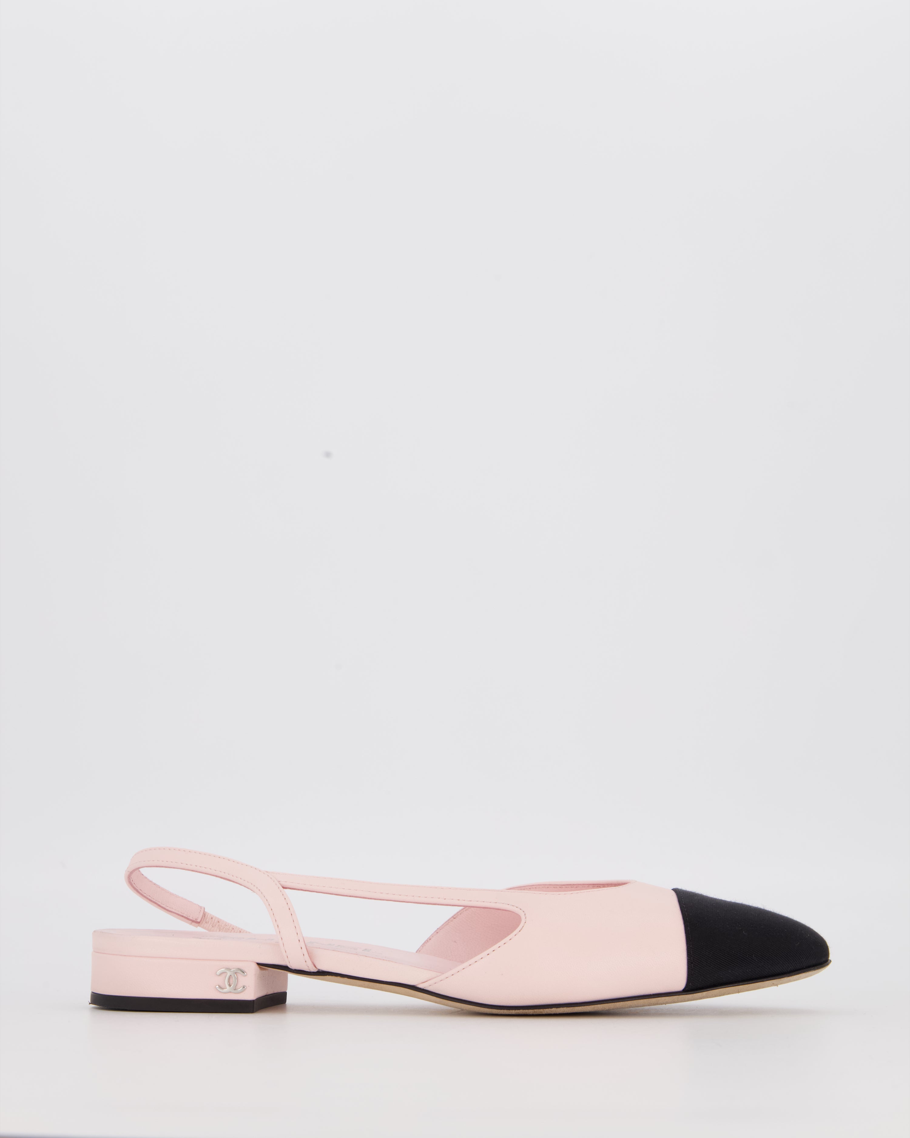 Chanel Baby Pink Leather Slingbacks with Black Toe Cap Size EU 37C
