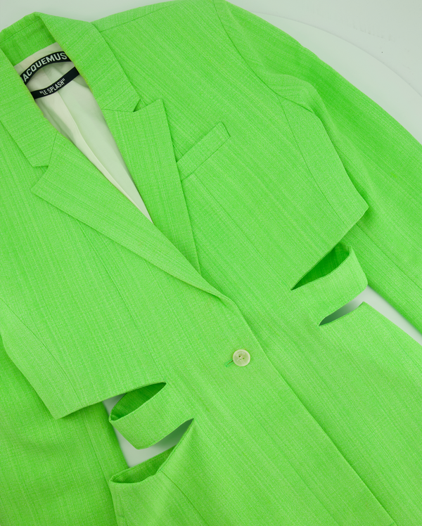 Jacquemus Neon Green 'Le Splash' Bari Cut-out Tailored Dress FR 40 (UK 12) RRP £1,010