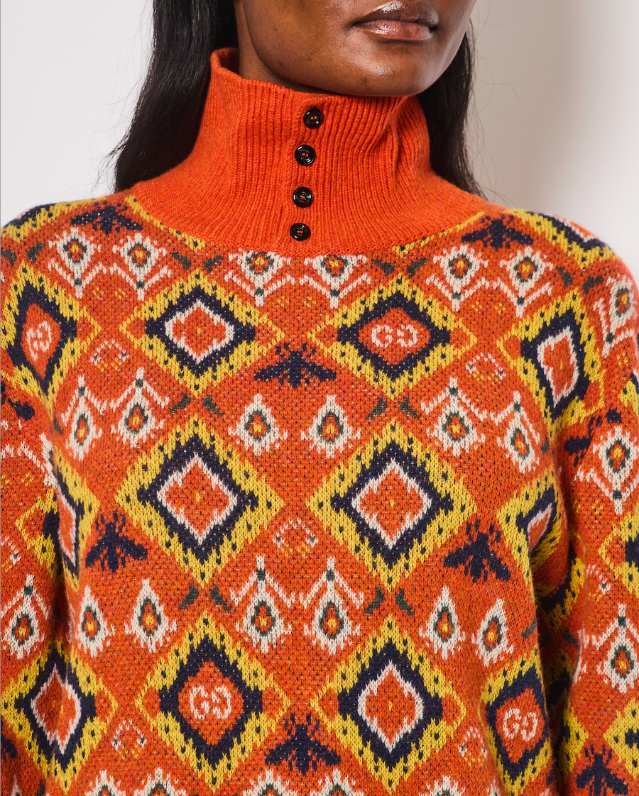 Gucci Orange High Neck Knitted Jumper with Bees and GG Logo Detail IT 42 (UK 10)