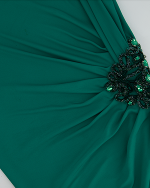 Zuhair Murad Green One-Sleeve Midi Dress with Crystal Embroidery Size IT 46 (UK 14)