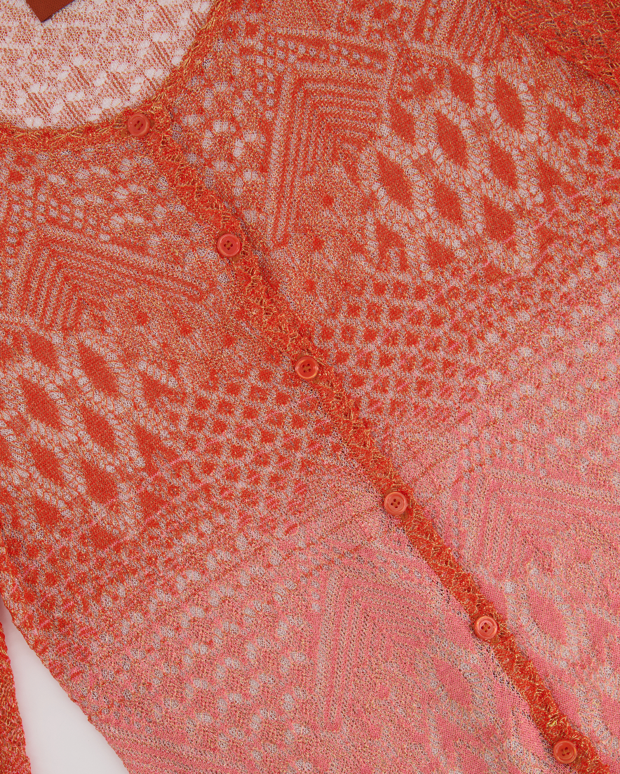 Missoni Orange and Pink Metallic Knit Button Down Cardigan Size UK 8/10