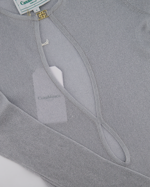 Casablanca Silver Metallic Sheer Long Sleeve Maxi Dress with Split and Gold Logo Detail Size S (UK 8)RRP 675£
