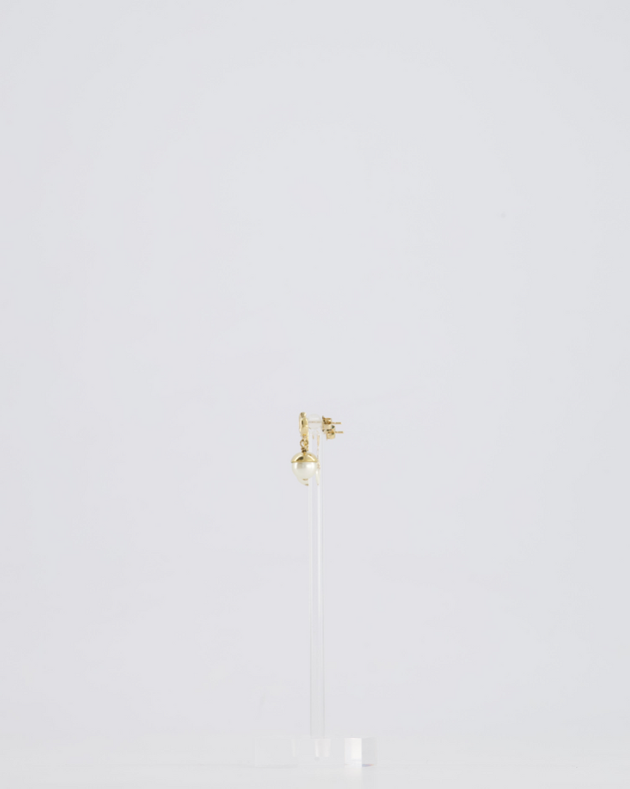 Christian Dior Pearl With Gold CD Drop Earrings