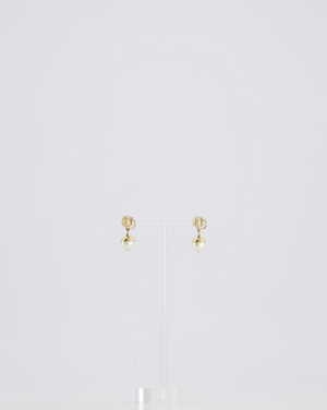 Christian Dior Pearl With Gold CD Drop Earrings