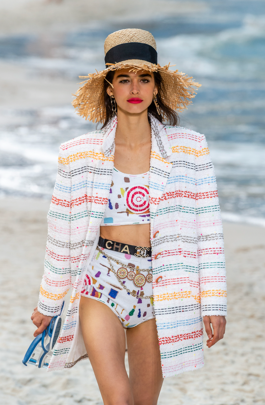 Chanel White and Multicolour Striped Jacket with CC Logo Button Detail Size FR 36 (UK 8) RRP £3980
