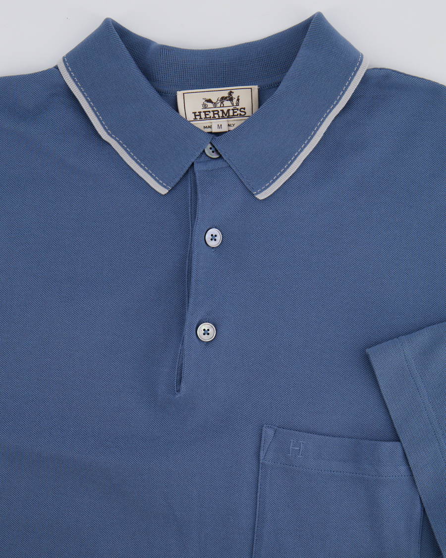 Hermes Menswear Blue Polo T-Shirt with Logo Detailing Size M (UK 10)