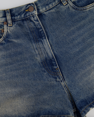Prada Blue Denim Shorts with Logo Plaque Detail Size IT 40 (UK 8)