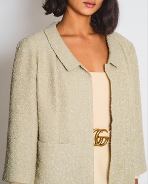 Chanel 99P Cream with Silver Thread Tweed Jacket Size FR 42 (UK 14)