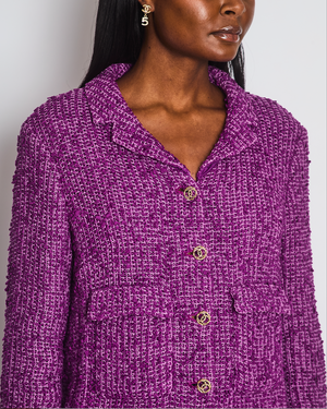 Chanel 21C Purple Tweed Blazer with CC Buttons and Pockets Detail Size FR 44 (UK 16)