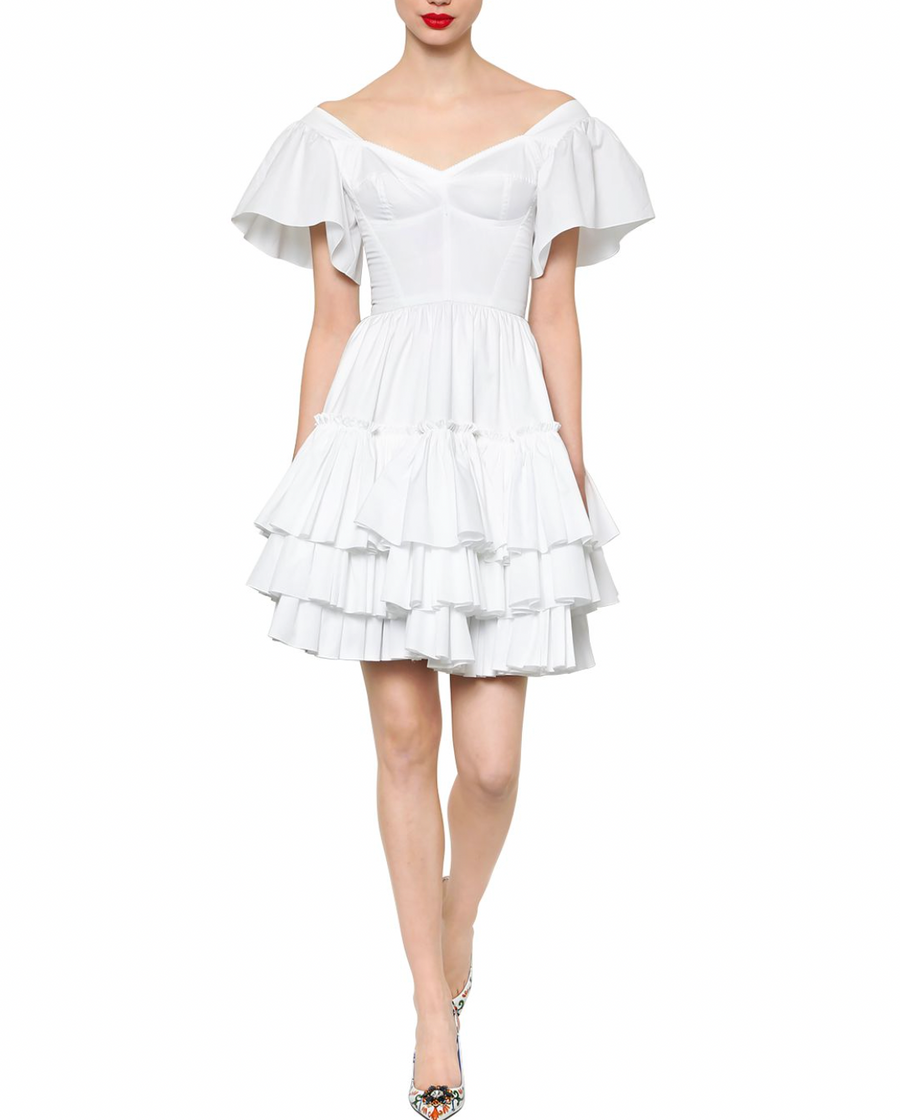 Dolce & Gabbana White Poplin Mini Corset Dress with Ruffle Details Size IT 44 (UK 12) RRP £1,400