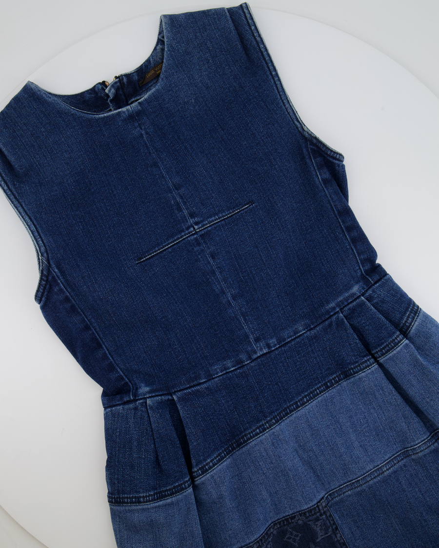 Louis Vuitton Denim Mini Sleeveless Dress with Patchwork Monogram Details Size FR 40 (UK 12)