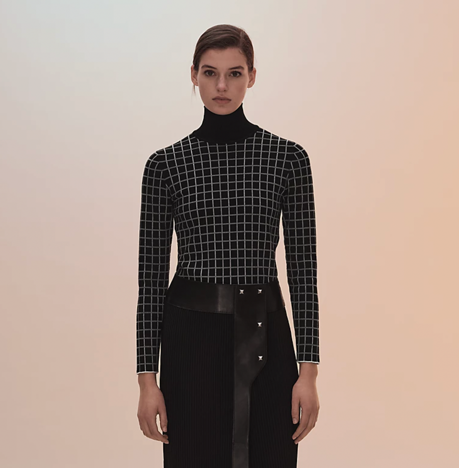 Hermès Black and White Cashmere Checkered High Neck Jumper Size FR 34 (UK 6) RRP £1,500