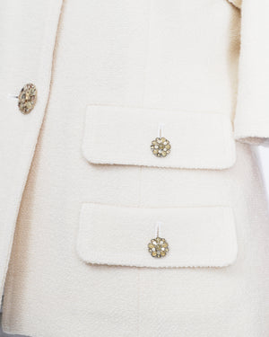 Chanel White Wool Blazer with Crystals Buttons Size FR 40 (UK 12)