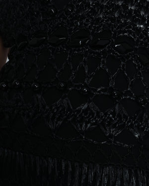 Alberta Ferretti Black Raffia Crochet Beaded Dress with Slip Size IT 38 (UK 6)