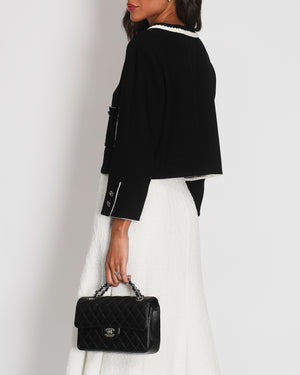*SUPER HOT* Chanel 22C Black, White Metallic Tweed Trim Silk Jacket and Wide-Leg Trouser Set with Crystal CC Logo Detail Size FR 42-44 (UK 14-16) Jacket RRP £5,420