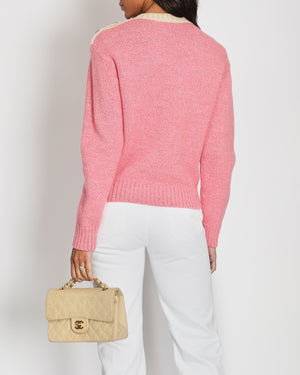 Chanel Pink Cashmere Jumper with CC Logo, Embellishments & CC Crystal Shoulder Buttons FR 36 (UK 8)