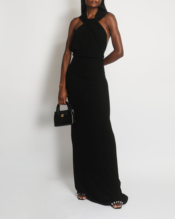 Saint Laurent Black Hooded Crepe Jersey Gown Dress Size FR 36 (UK 8)