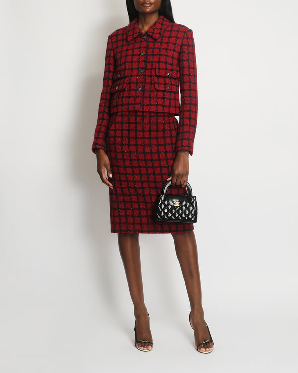 *RUNWAY* Chanel 22K Red Tweed Skirt Set with Matching Jacket FR 38 (UK 10)