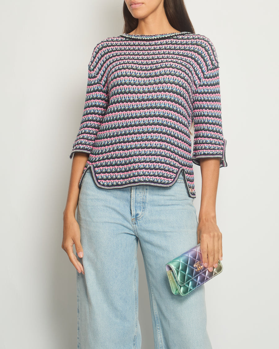 *FIRE PRICE* Chanel Pink, Black Metallic Green Mid-Sleeve Top FR 38 (UK 10)