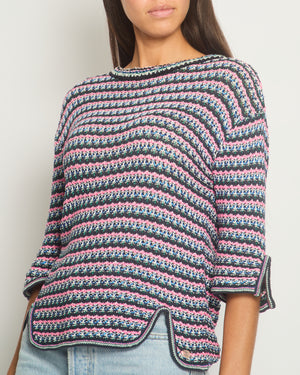 *FIRE PRICE* Chanel Pink, Black Metallic Green Mid-Sleeve Top FR 38 (UK 10)