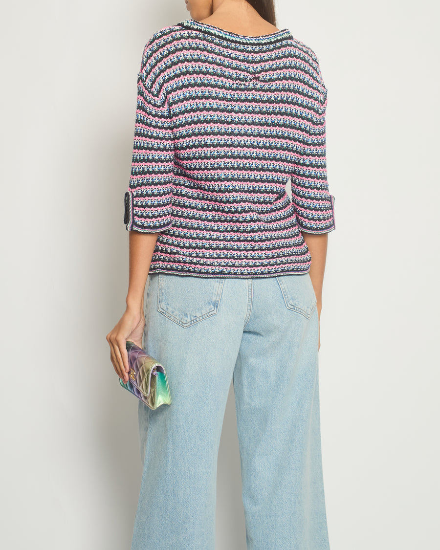 *FIRE PRICE* Chanel Pink, Black Metallic Green Mid-Sleeve Top FR 38 (UK 10)