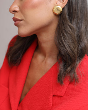 Chanel Vintage Gold Round Clip-On Earrings with Embossed Chanel Details