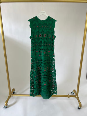 Chloé Emerald Green & Pink Crochet Midi Dress Size FR 36 (UK 8)