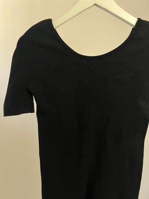 Chanel Black Laser Cut Unitard with CC Logo Detail Size XS (UK 6)