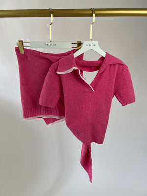 Jacquemus Pink Towelling Two Piece Skirt and Top Set with Button Detailing FR 32/38 (UK 4/10)