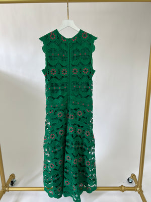 Chloé Emerald Green & Pink Crochet Midi Dress Size FR 36 (UK 8)