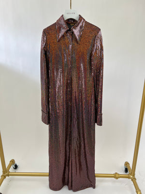 Dodo Bar Or Long-Sleeve Brown Sequin/Embellished Dress with Scrunchie Size IT 40 (UK 8)