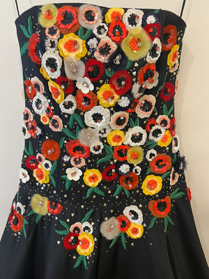 Carolina Herrera Black Gown with Embellished Floral Corset Size 2 (UK 6)