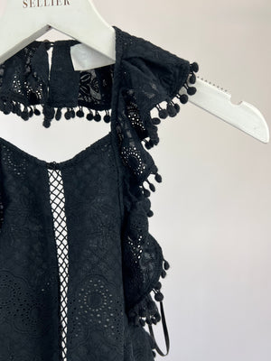 Zimmermann Black Broderie Lace Cotton and Shorts and Halter Top Set Size 1 (UK 10)