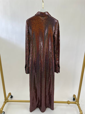 Dodo Bar Or Long-Sleeve Brown Sequin/Embellished Dress with Scrunchie Size IT 40 (UK 8)