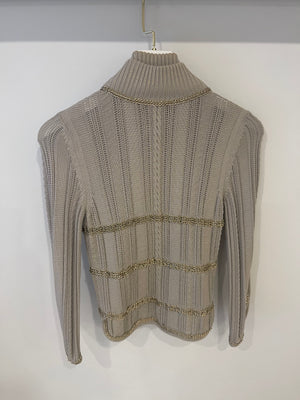 Chanel Beige Iridescent Crochet Gilet with Gold Chain Details Size FR 34 (UK 6)