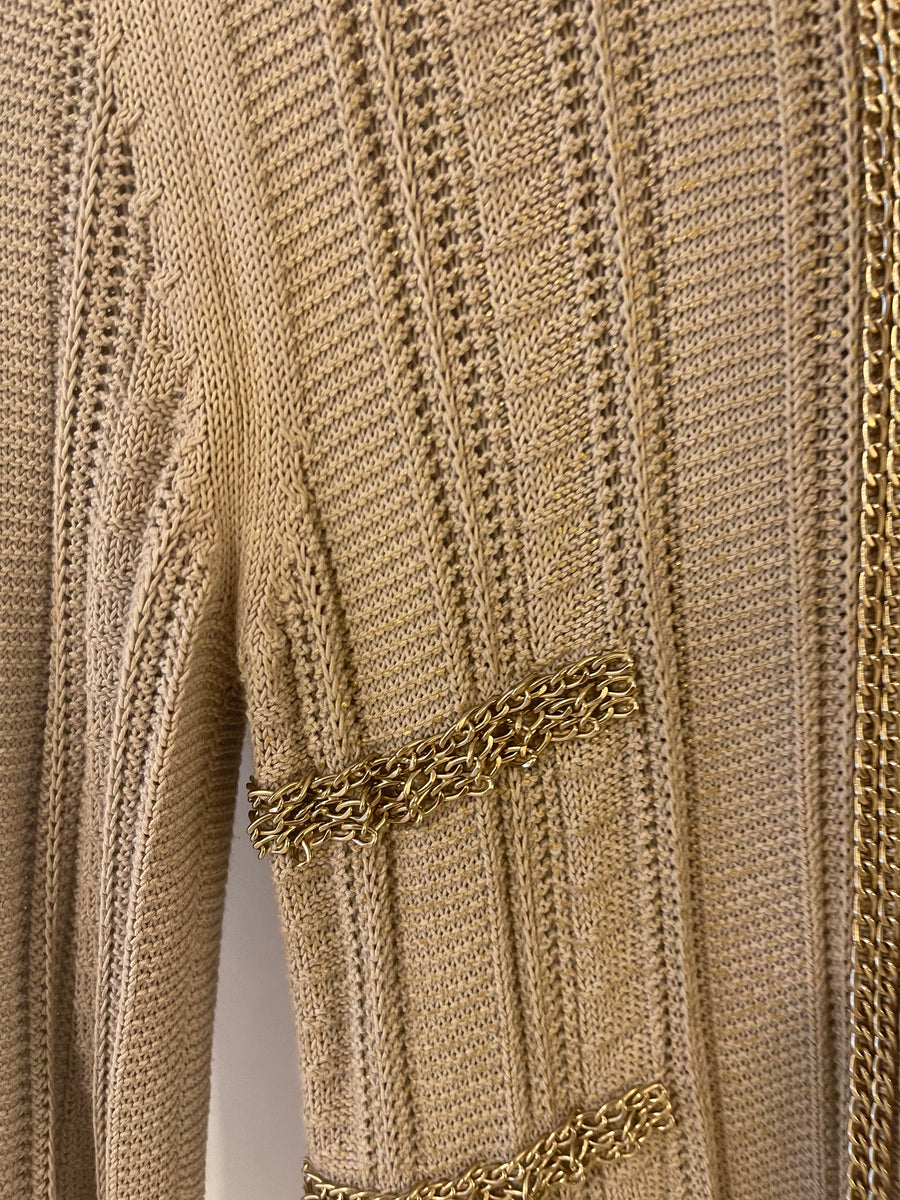 Chanel Beige Iridescent Crochet Gilet with Gold Chain Details Size FR 34 (UK 6)