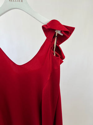 Valentino Red Draped Silk One shoulder Dress Size IT 40 (UK 8)