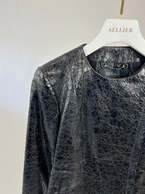 Gucci Black Lambskin Leather Jacket with Cracked Leather Effect Size IT 38 (UK 6)