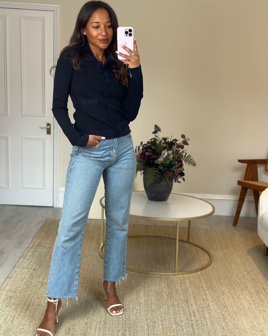 Chanel Black and Navy Long-sleeve Shirt Top with Buttons Size FR 40 (UK 12)