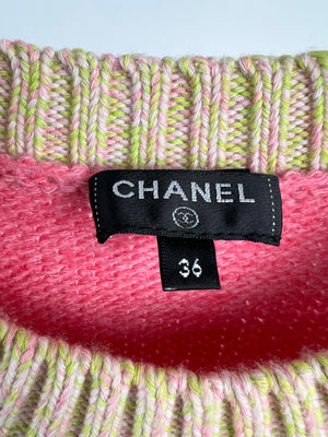 Chanel Pink Cashmere Jumper with CC Logo, Embellishments & CC Crystal Shoulder Buttons FR 36 (UK 8)
