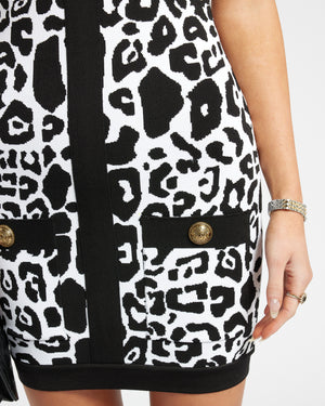 Balmain Black and White Bodycon Zip Dress FR 38 (UK 10)