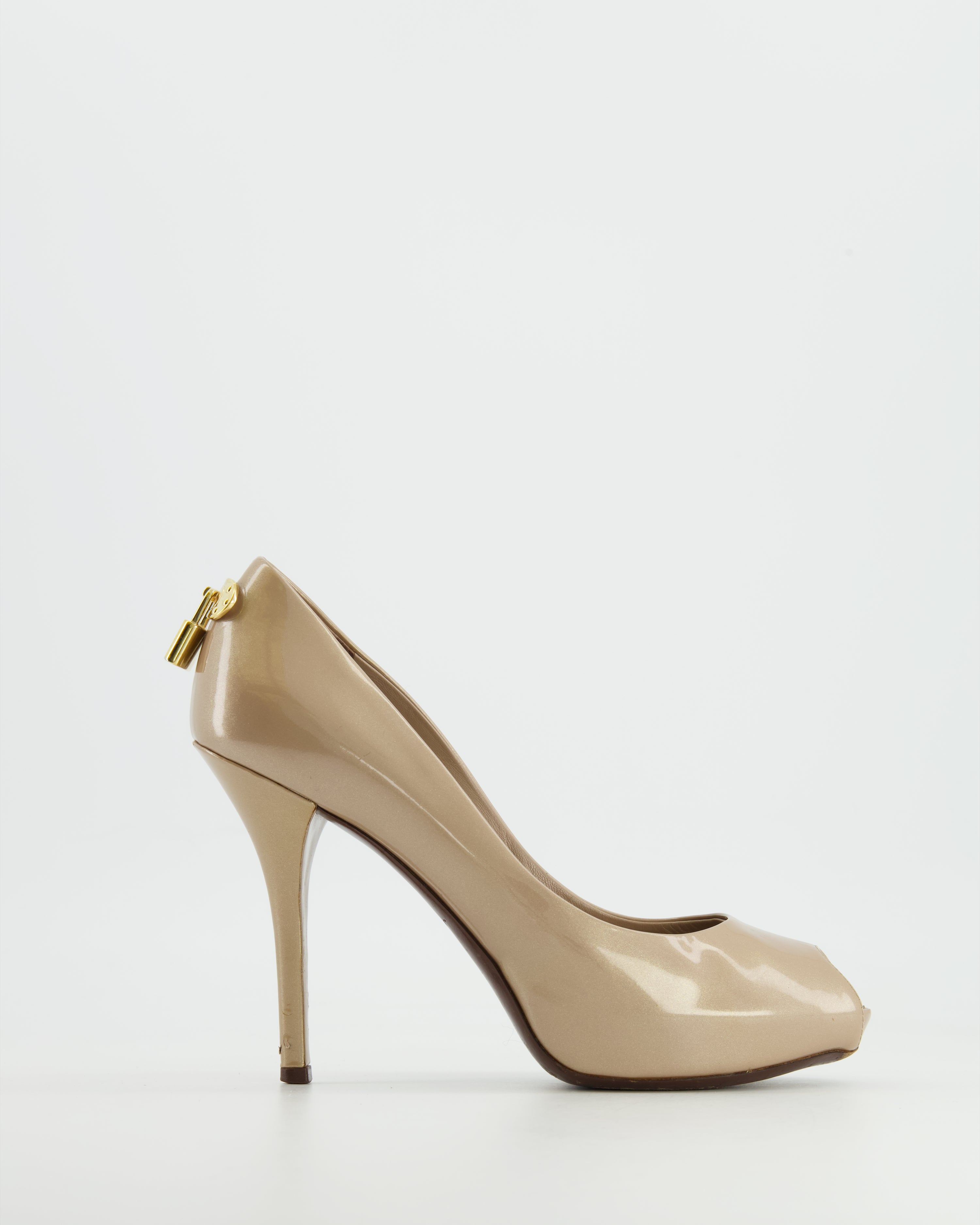 Louis Vuitton Metallic Gold Leather Open Toe Slingback Heels Size